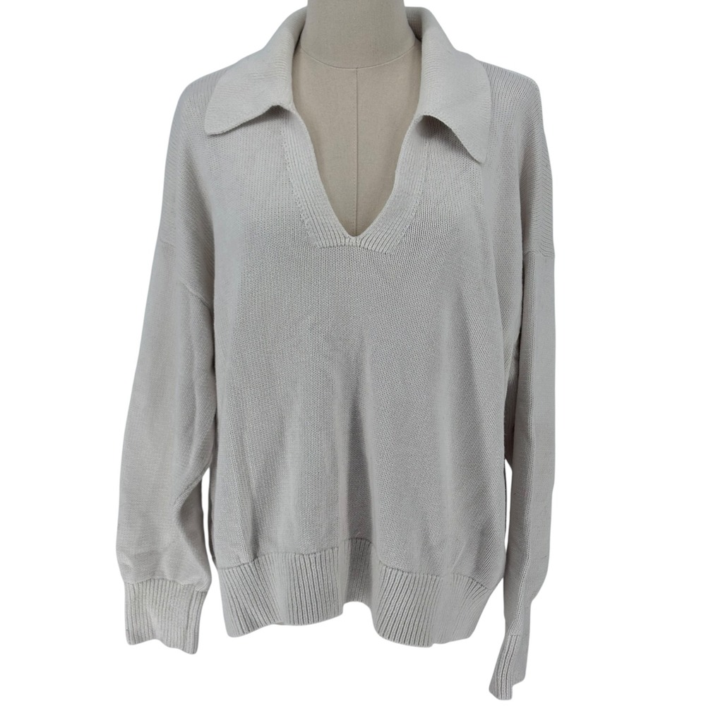 Old Navy V-Neck Polo Sweater Sea Salt 100% Cotton XL